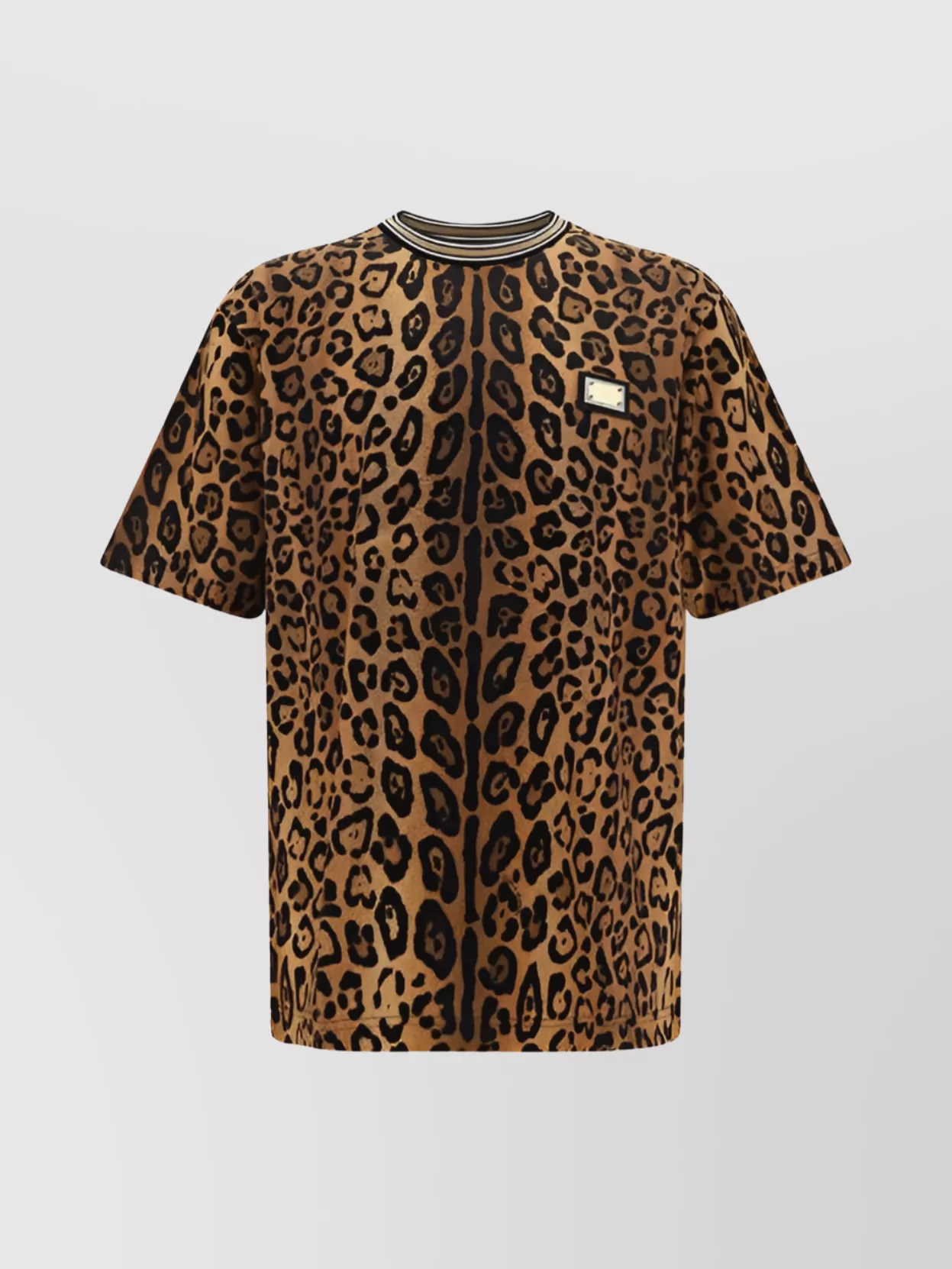 Dolce & Gabbana Animal Print Crew Neck T-shirt In Brown
