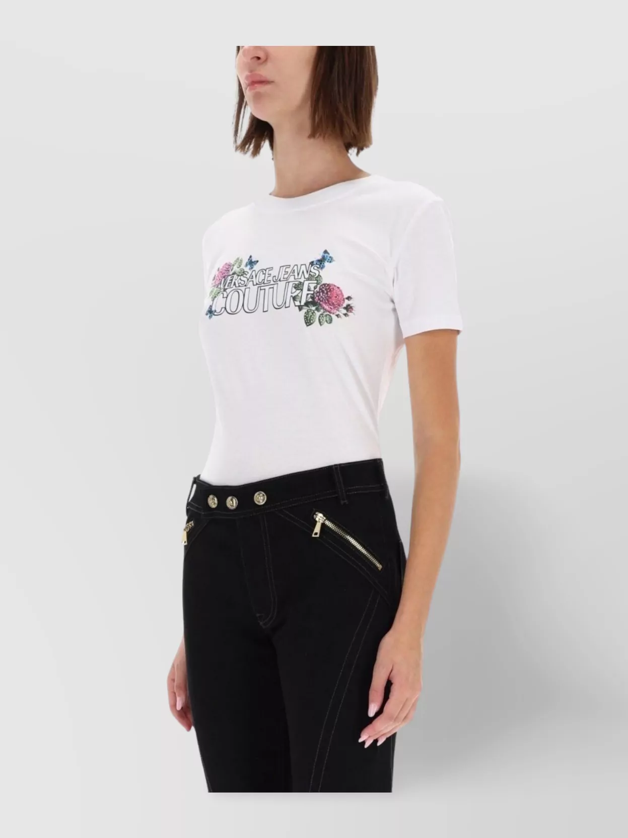 Versace Jeans Couture Floral Graphic Print Short Sleeve Top