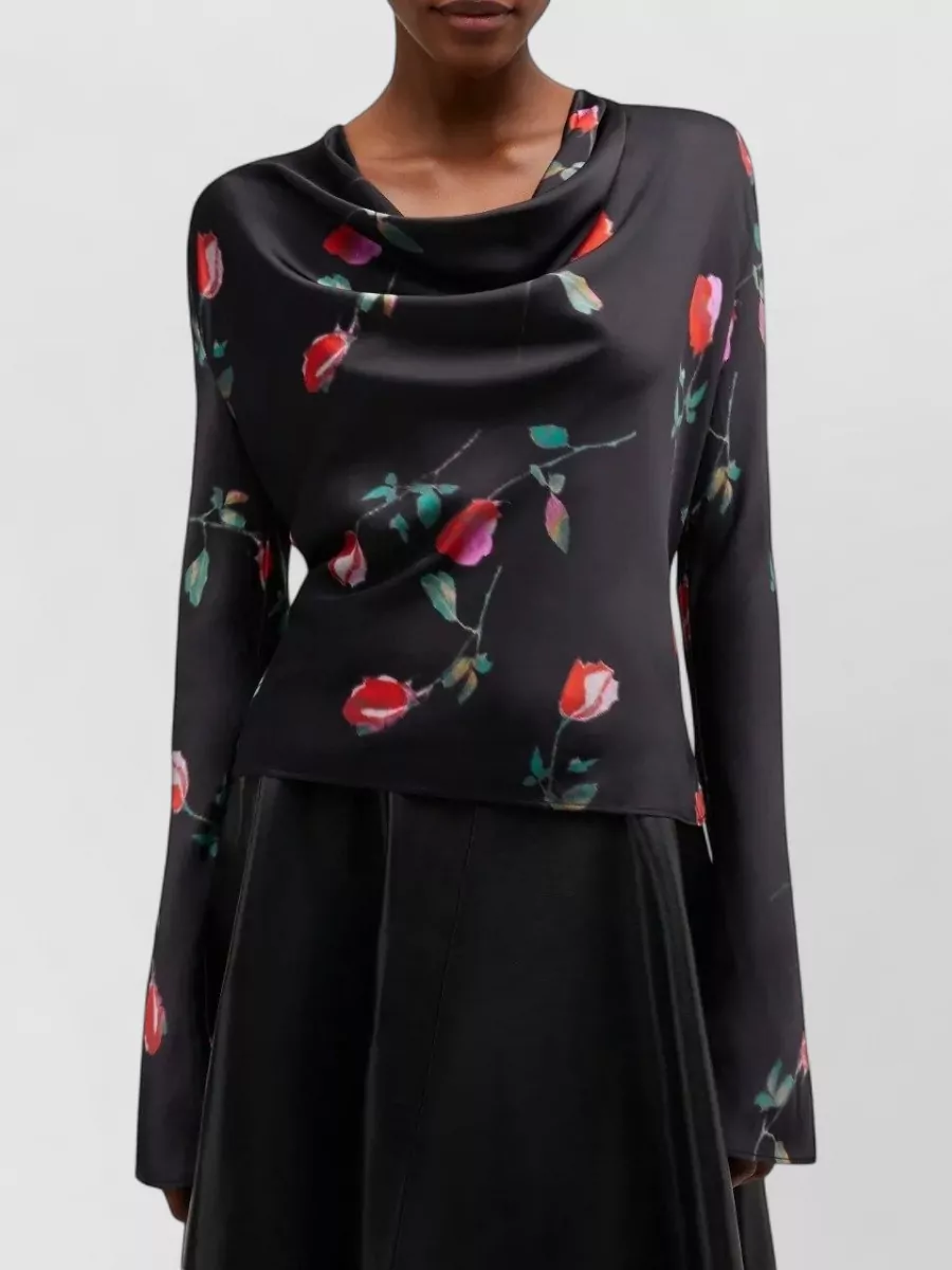 Ganni Printed Cowl-Neck Blouse