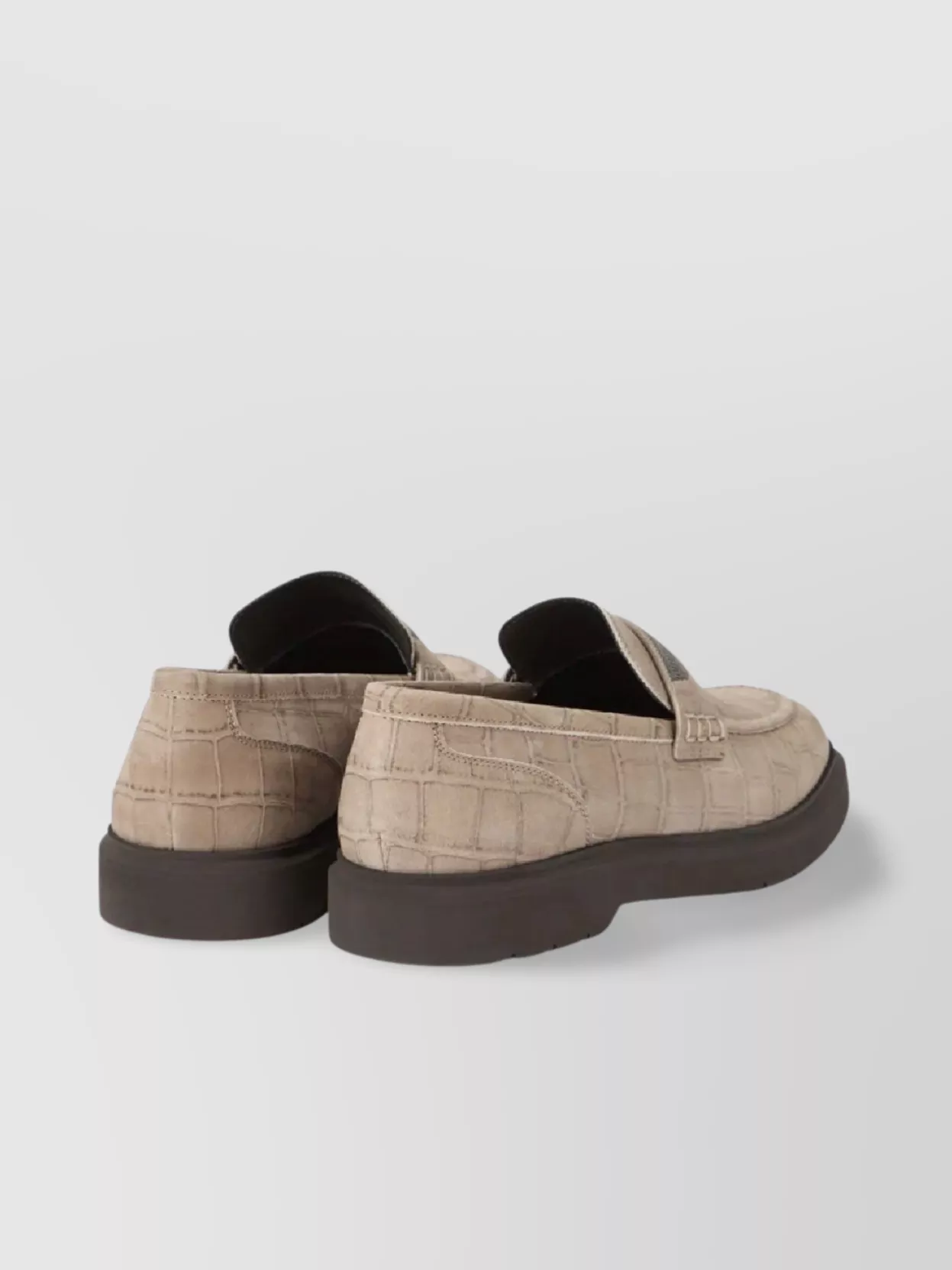 Brunello Cucinelli Crocodile Effect Round Toe Flat Sole Loafers