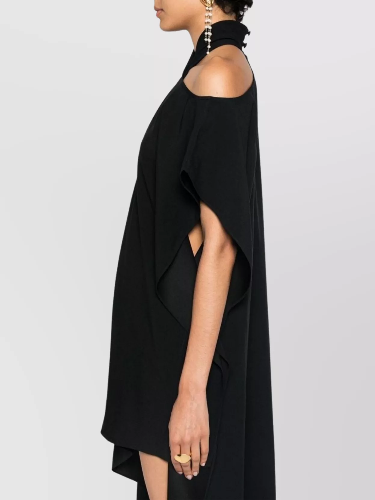 Taller Marmo Asymmetric Draped Halterneck High-Low Maxi Dress