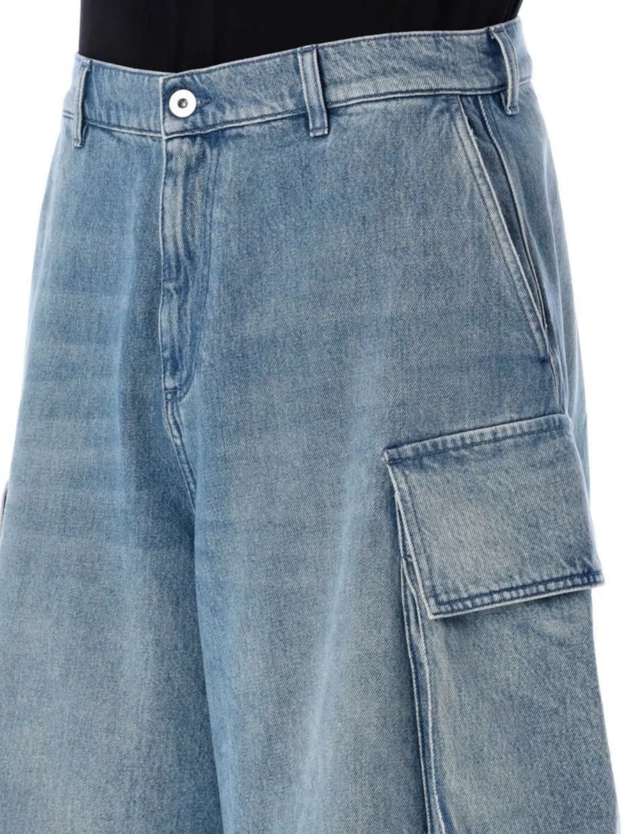 Jw Anderson Light Blue Bermuda Shorts With Cargo Pockets And Logo Patch On The Back In Denim Man