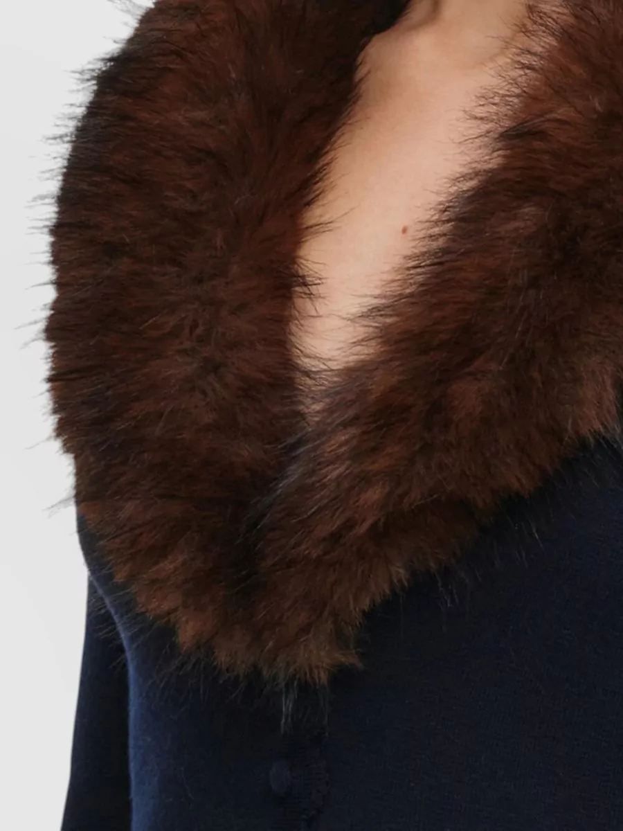 Self-Portrait Cashmere-Blend Faux Fur Trim Cropped Cardigan