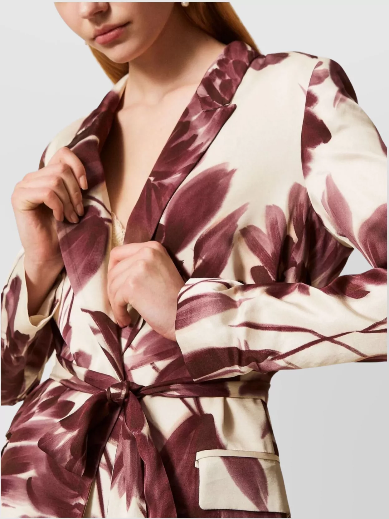 Twin-Set Floral Pattern Blazer Belted Waist