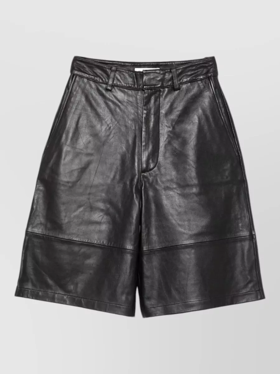 The Frankie Shop lamb leather high-rise paneled bermuda shorts