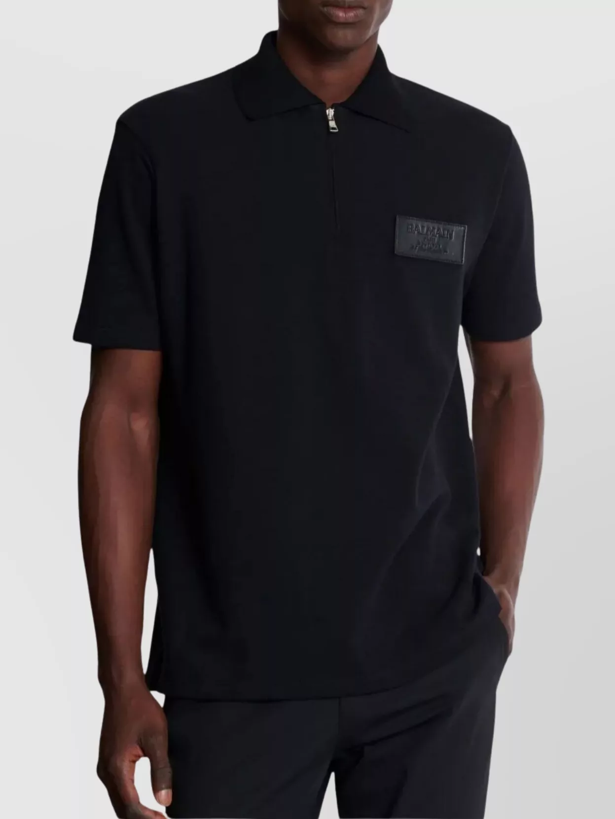 Balmain Couture Label Zipped Polo Shirt