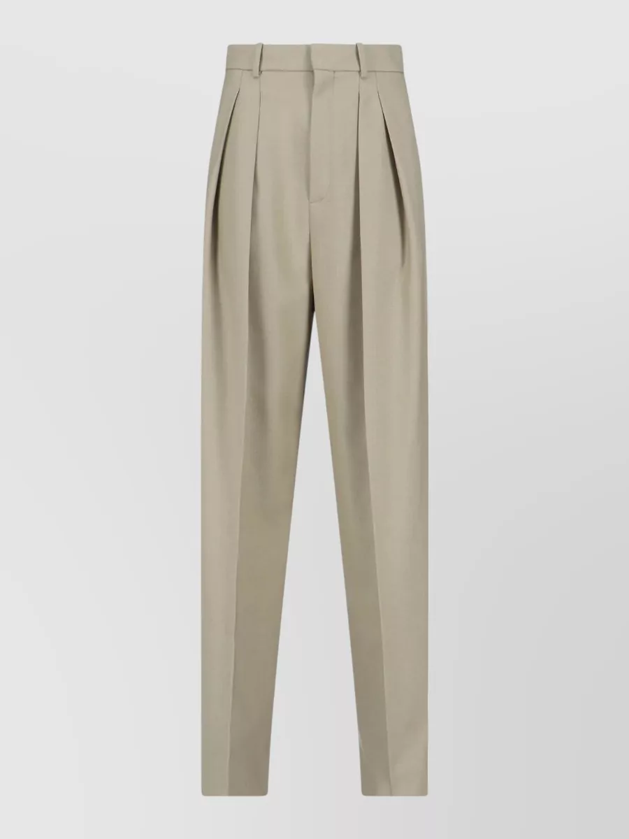 Saint Laurent virgin wool and silk high-rise wide-leg pleated tailored trousers