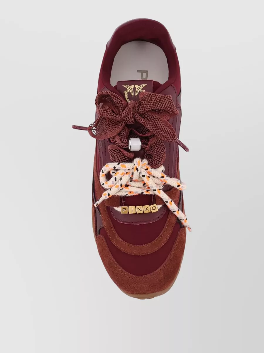 Pinko Low Top Sneakers Suede Panels Mesh Accents