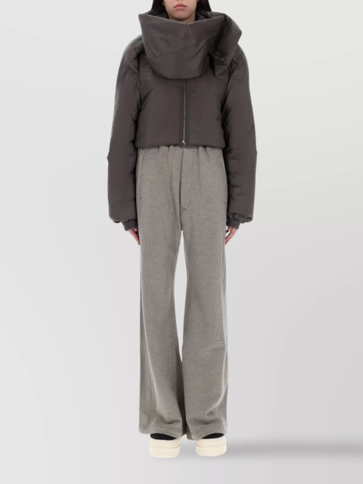 Rick Owens Drkshdw Cropped Puffer Coat High Collar In Gray