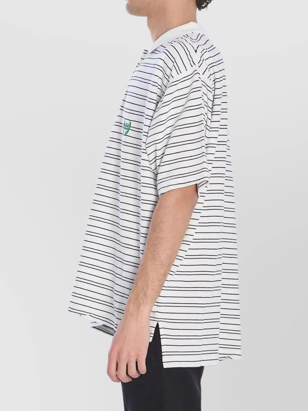 Balenciaga White Polo Shirt With Logo Embroidery On The Front And All-over Striped Motif In Cotton M In Multi