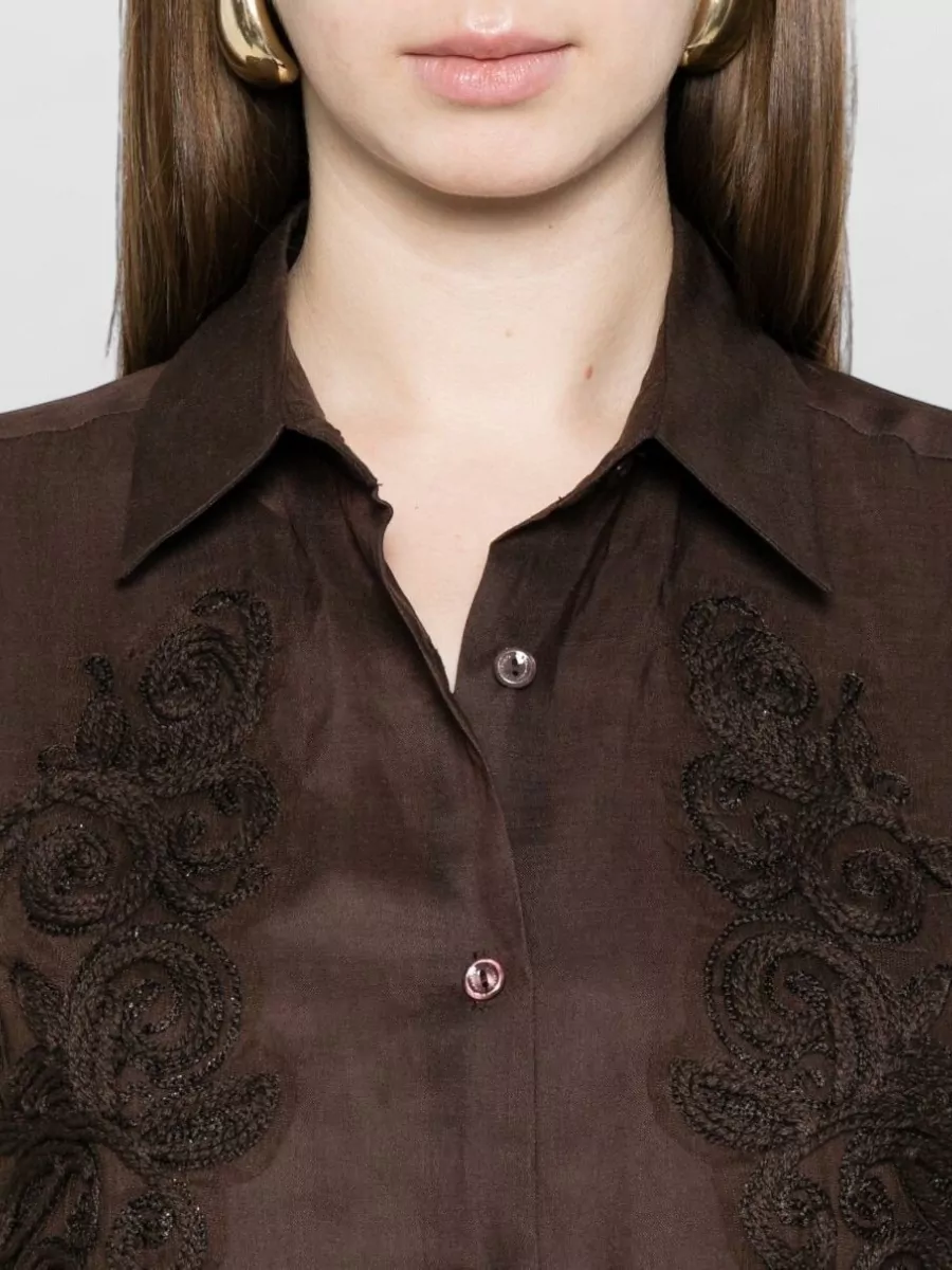 Ermanno Firenze Linen-Blend Embellished Long-Sleeve Shirt