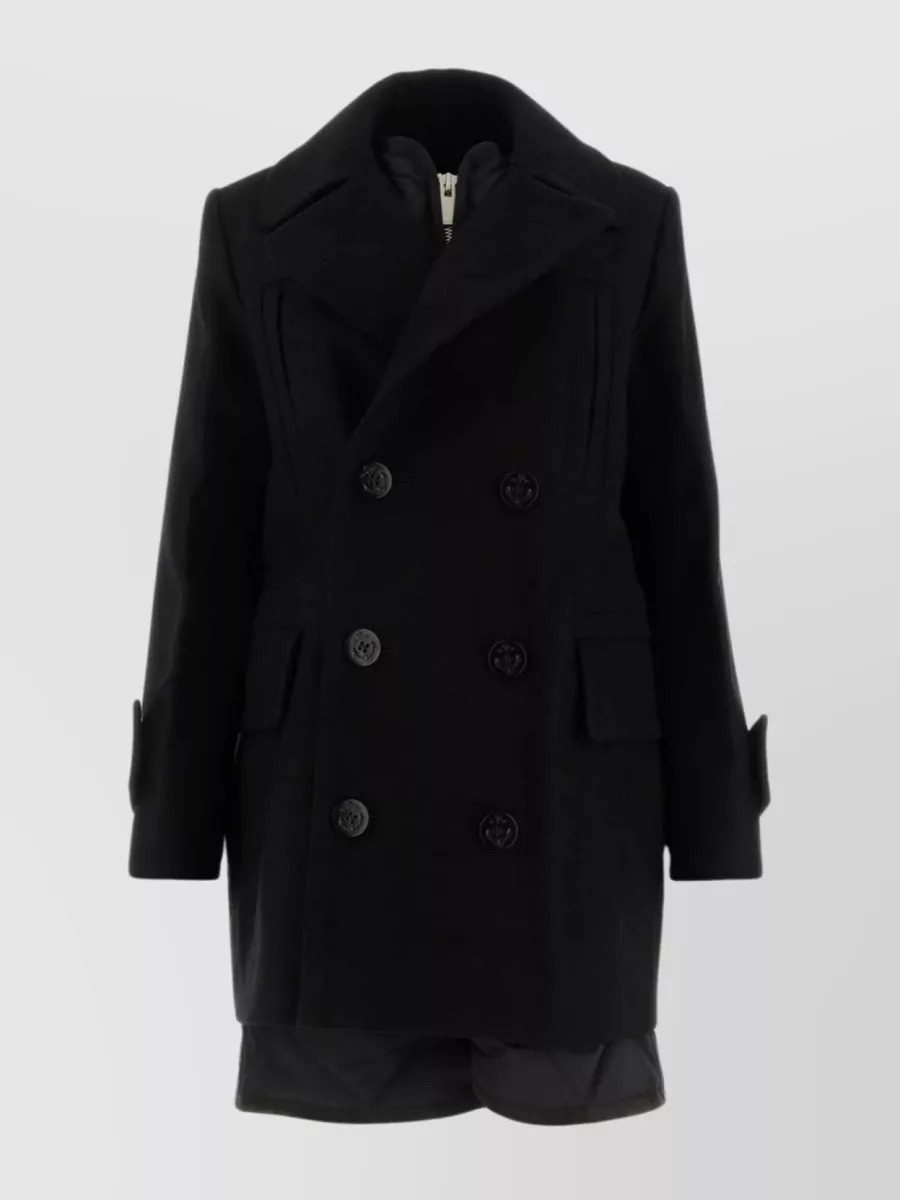 Shop Sacai Tailored Wool Blend Coat In Black