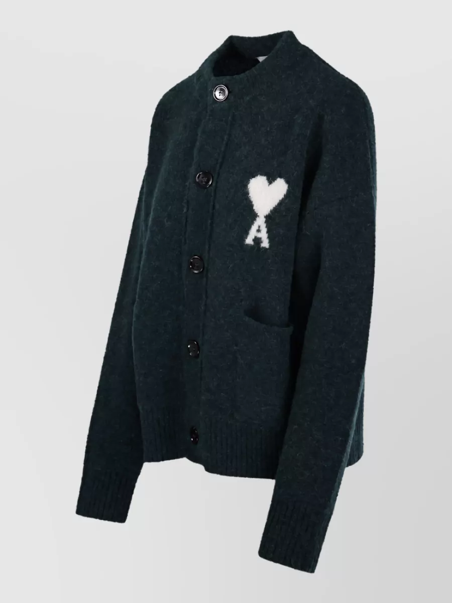Ami Paris Alpaca Wool Crewneck Cardigan