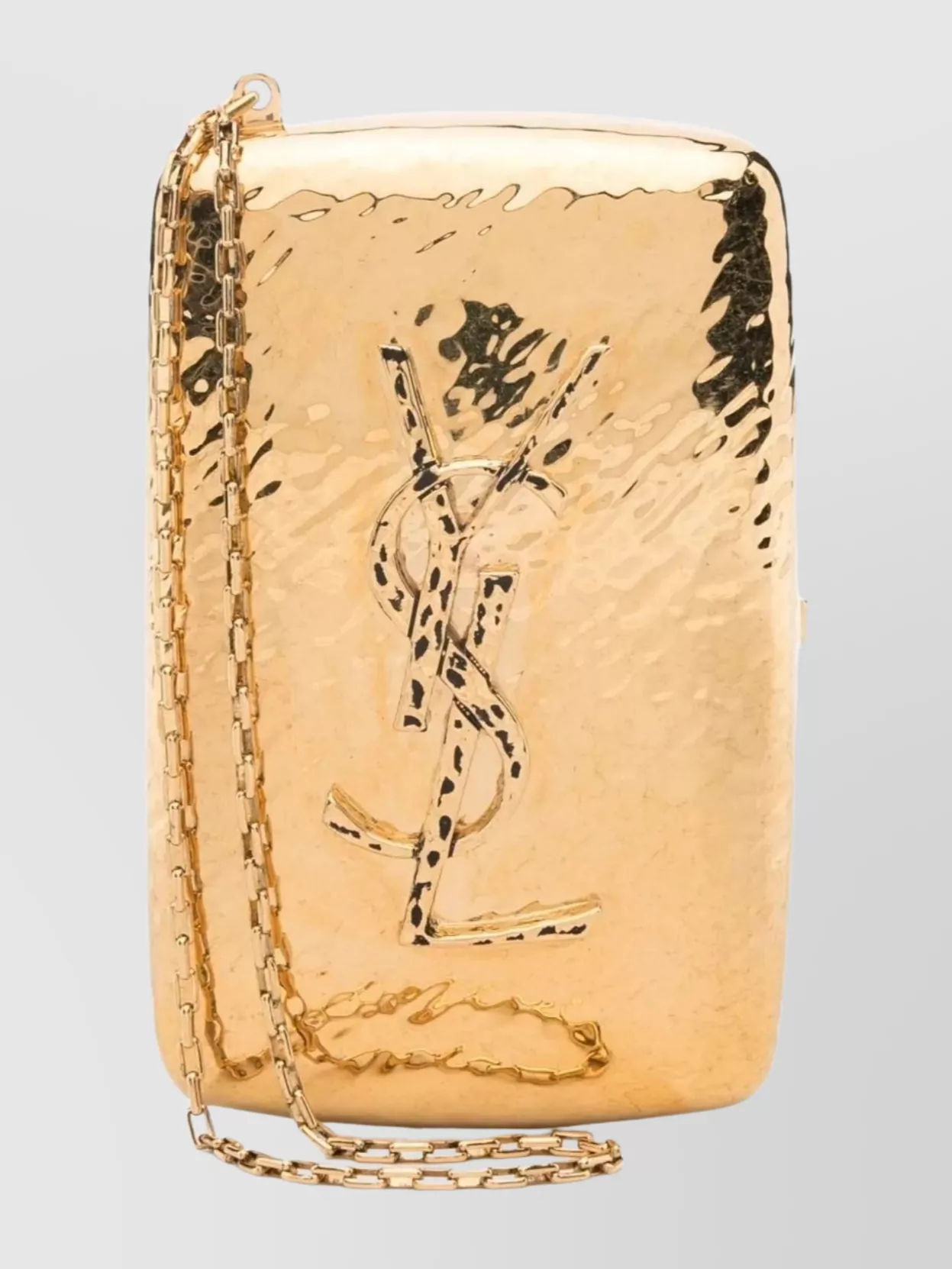 Saint Laurent Rectangular Gold Hammered Clutch Bag In Gold
