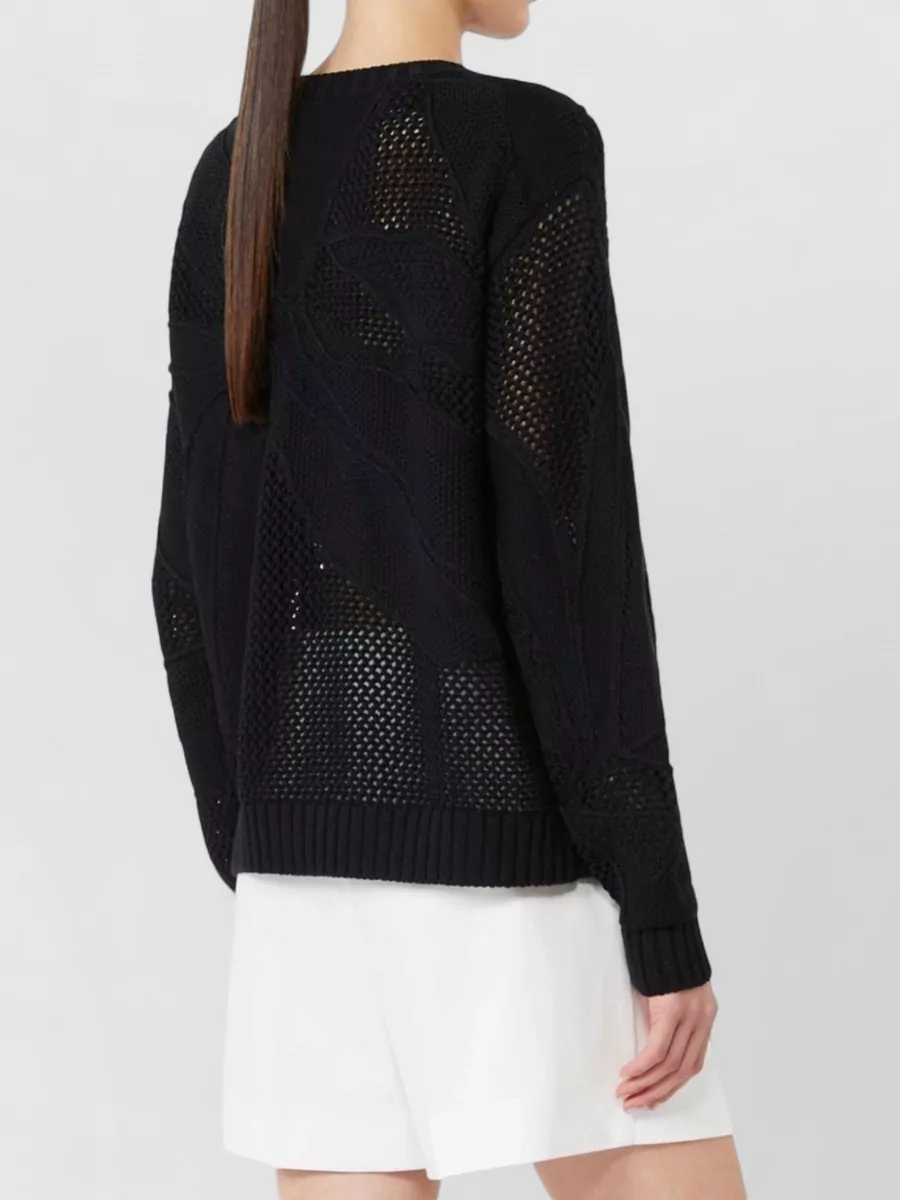 Max Mara Open-Knit Cotton Crewneck Sweater