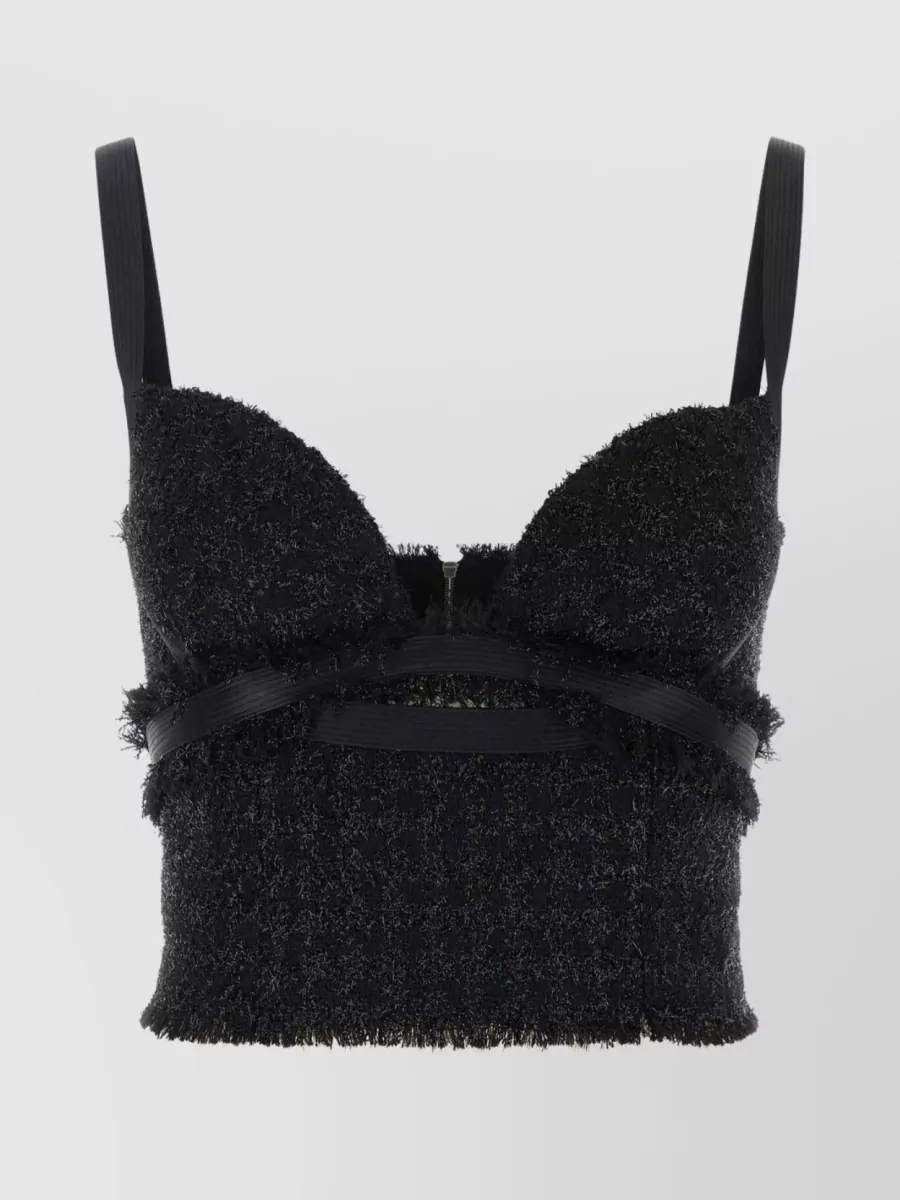 Shop Versace Tweed Sweetheart Crop Top In Black