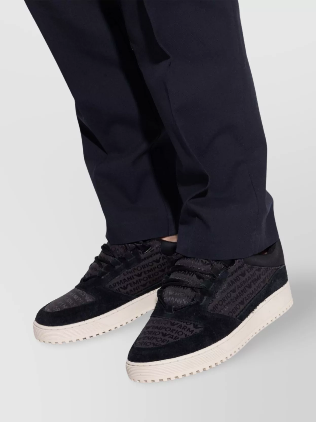 Emporio Armani Low-Top Round Toe Rubber Sole Sneakers