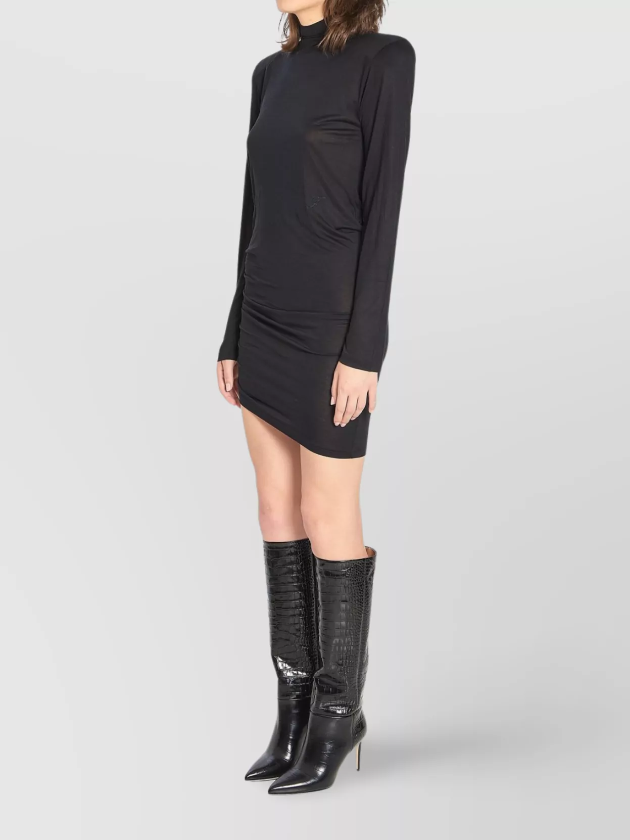 Jacquemus Knee-length Turtleneck Dress With Draped Side Seams In Black
