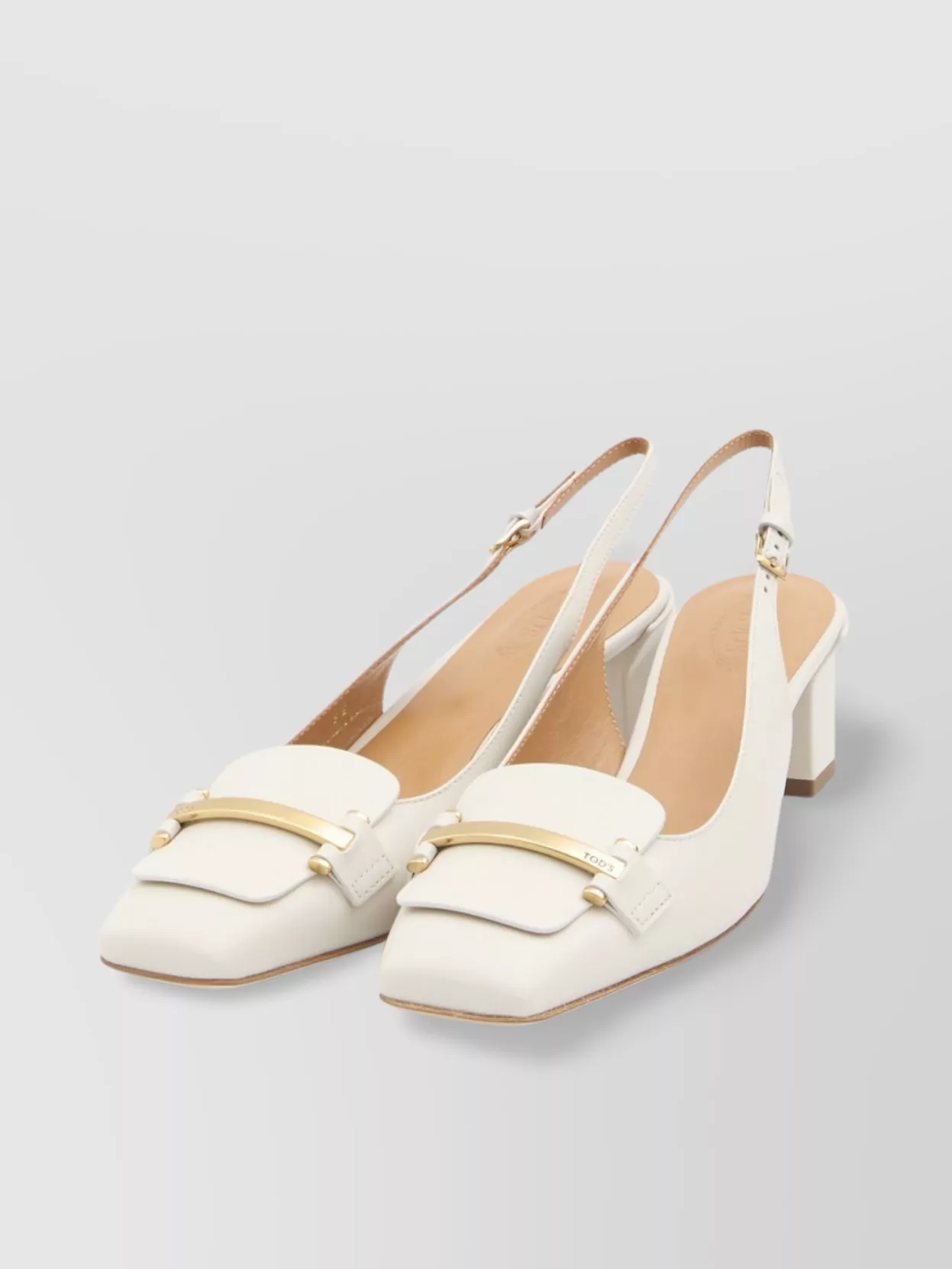 Tod's Square Toe Leather Pumps With Metal Bar