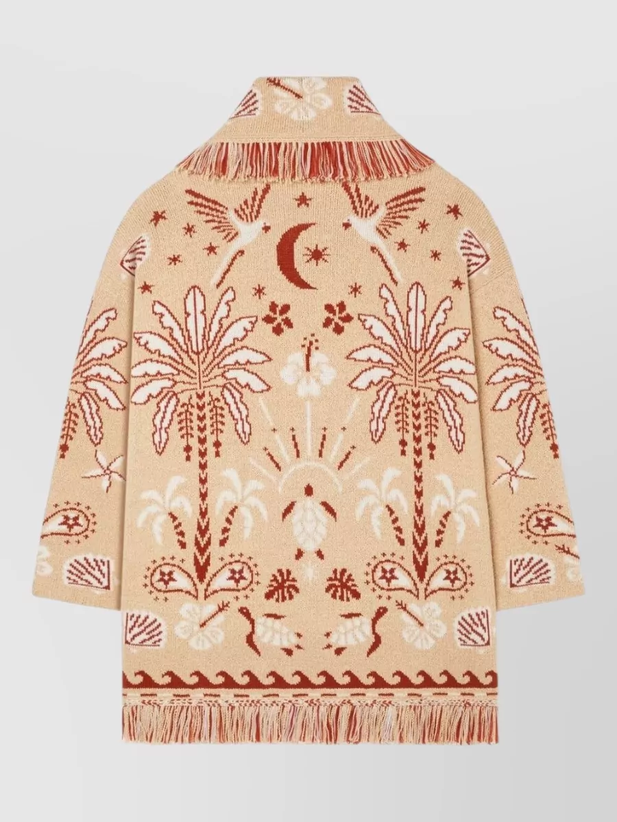 Alanui Belted Shawl Collar Patterned Knit Cardigan