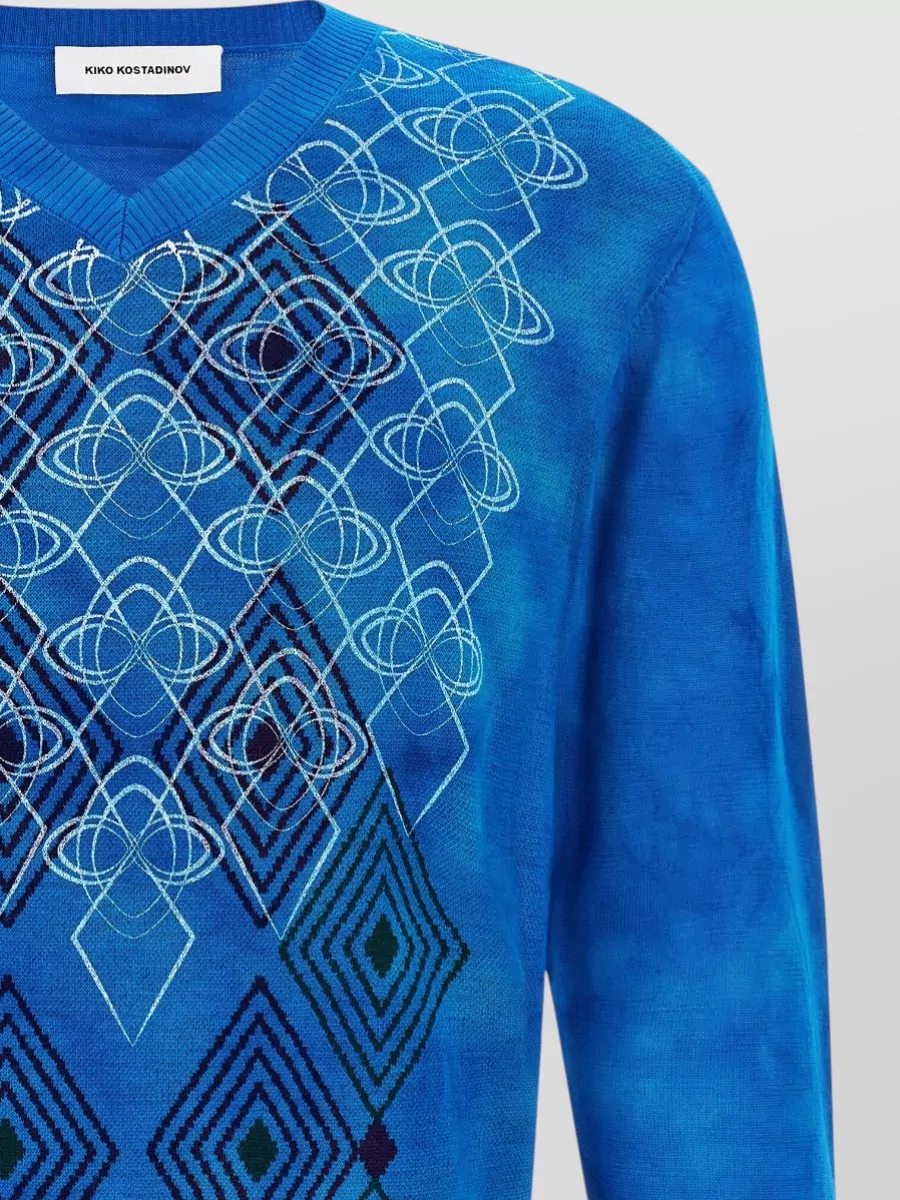 Kiko Kostadinov Wool V-Neck Jacquard-Knit Sweater