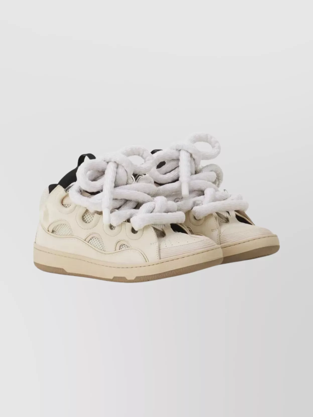 Lanvin Curb Sneakers In Leather With Snake Laces Shoes In Nude