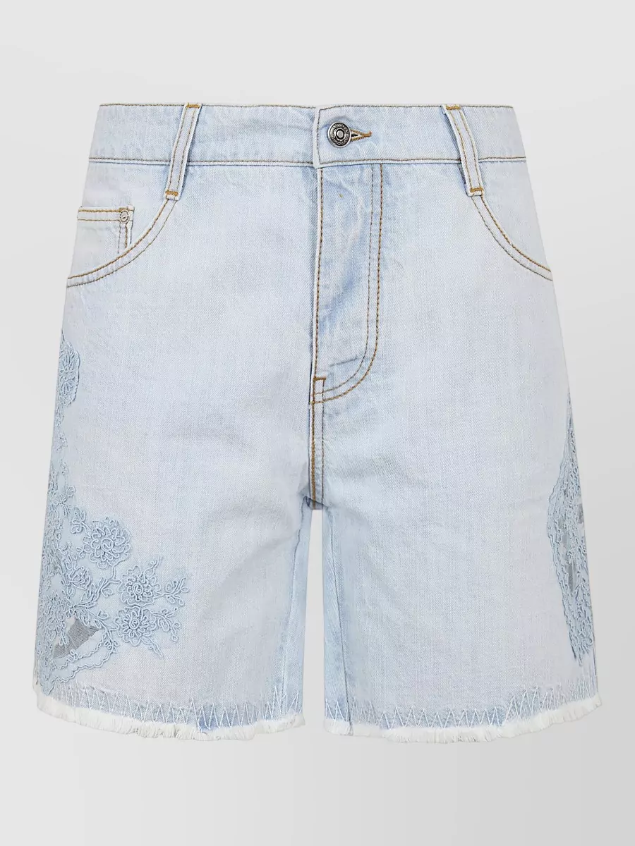 Ermanno Scervino Denim Paneled Knee-Length Shorts