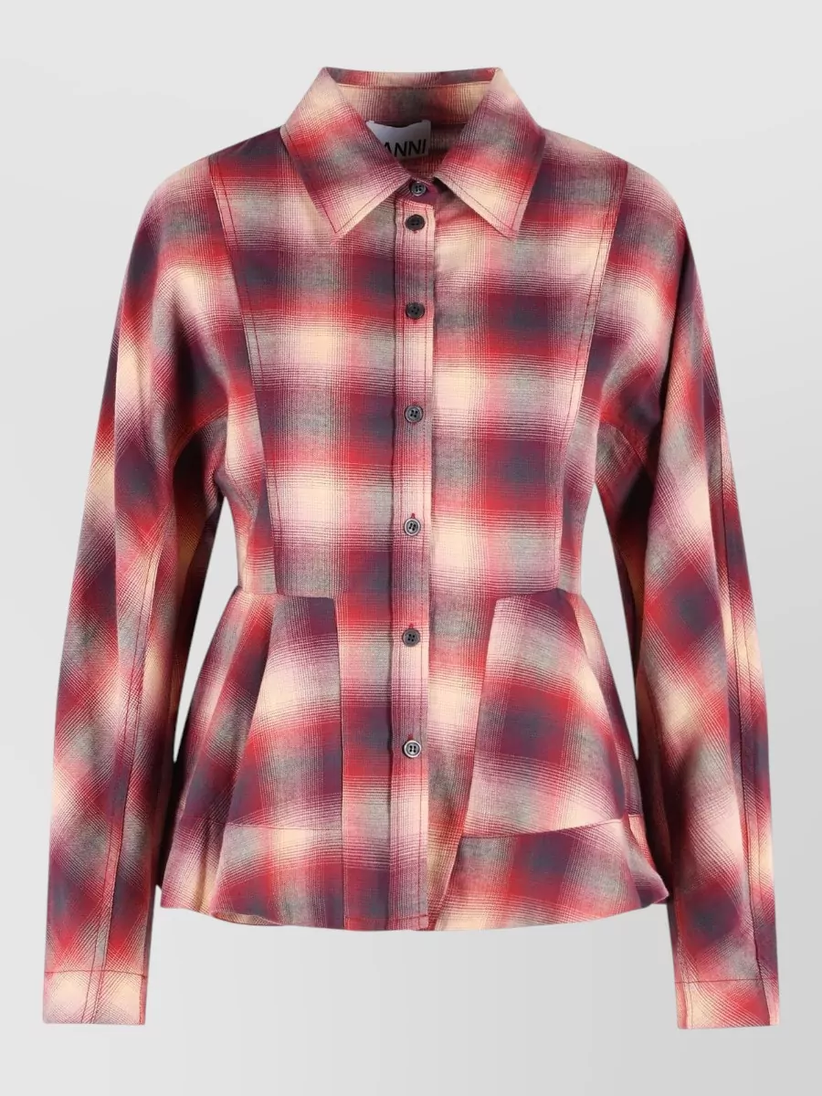 Ganni Cotton peplum flannel shirt