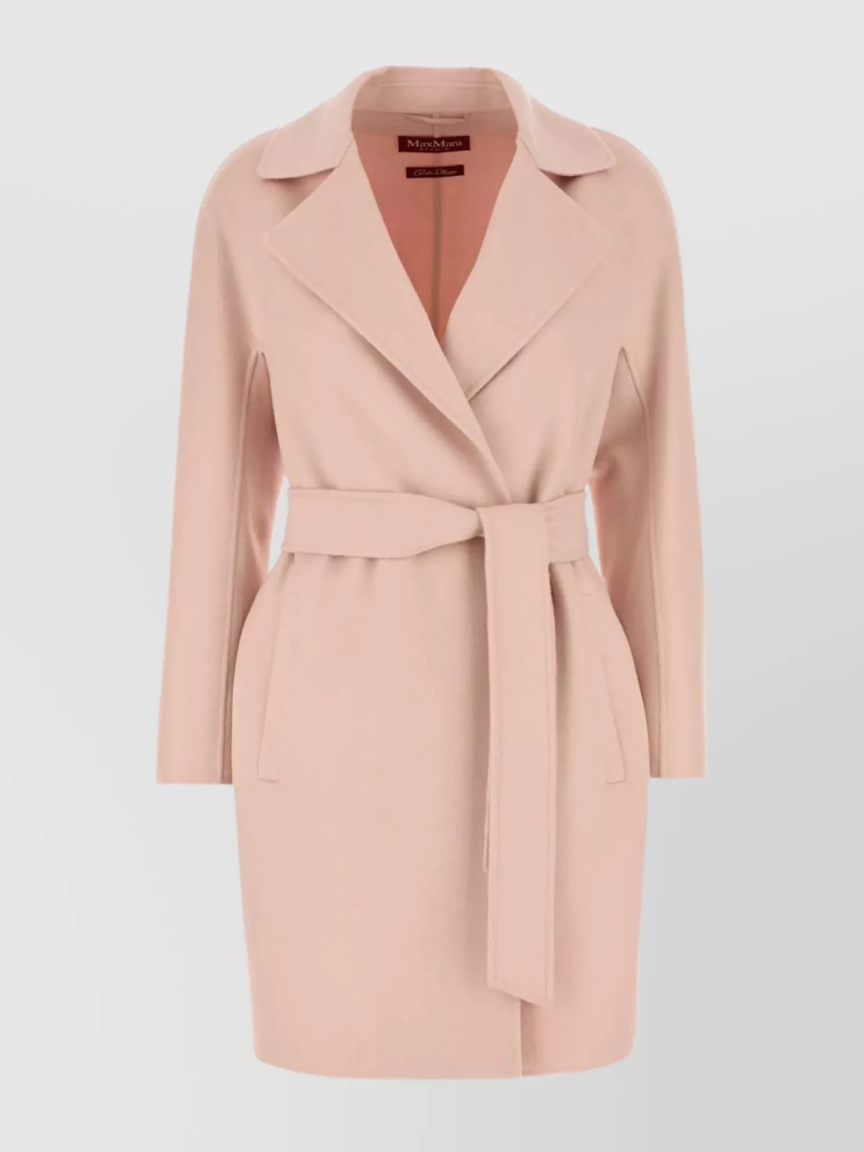 Max Mara Waist Belted Lapel Collar Kimono Coat In Pink