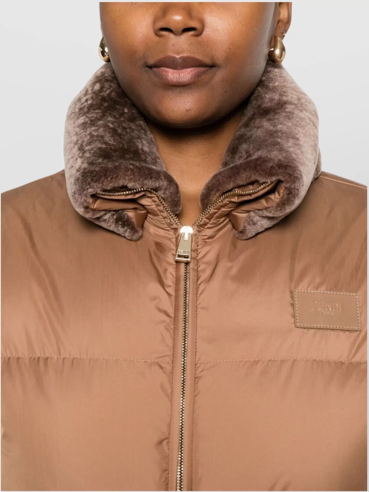 Fendi Short Down Jacket Featuring Fur Collar