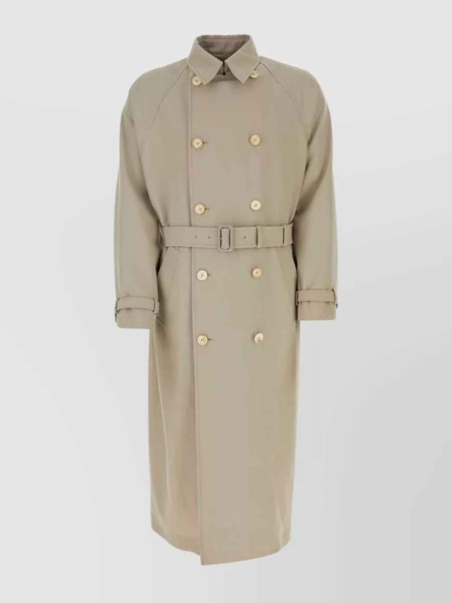 Shop Prada Waist-belted Mid-length Trench With Epaulettes In Cream