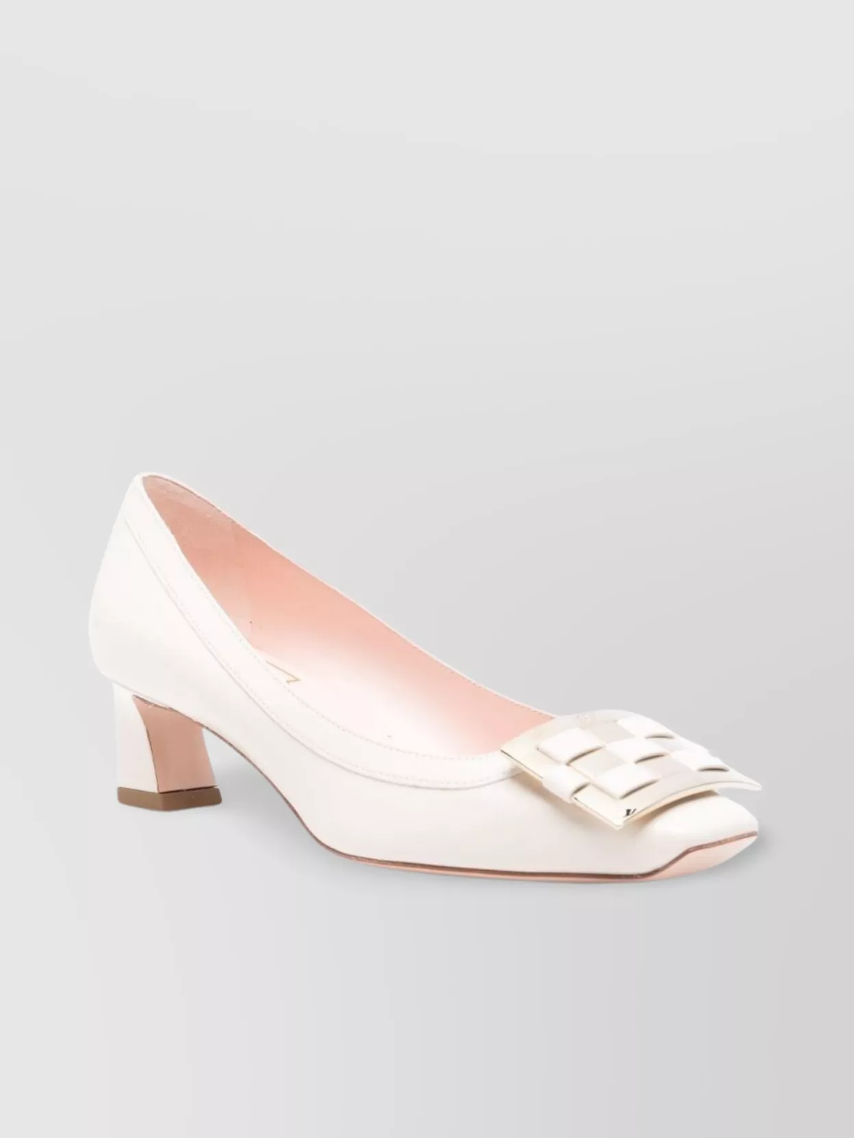 ROGER VIVIER SQUARE LEATHER PUMPS WITH LOW BLOCK HEEL