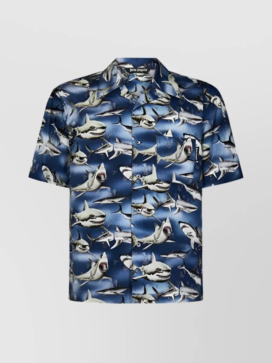 Shop Palm Angels Sharks Shirt From Miami Collection In Blue
