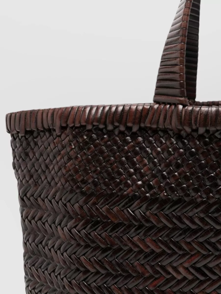 Manebi Woven Basket Medium Leather Beach Bag