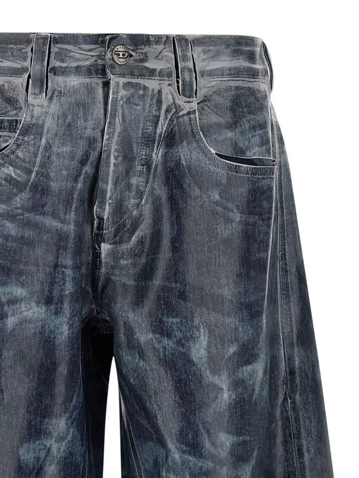 Diesel Wide Leg Washed Effect Denim Trousers