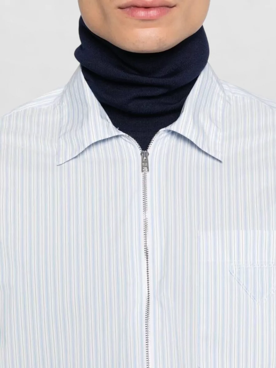 Prada Striped Shirt Zip Front Point Collar