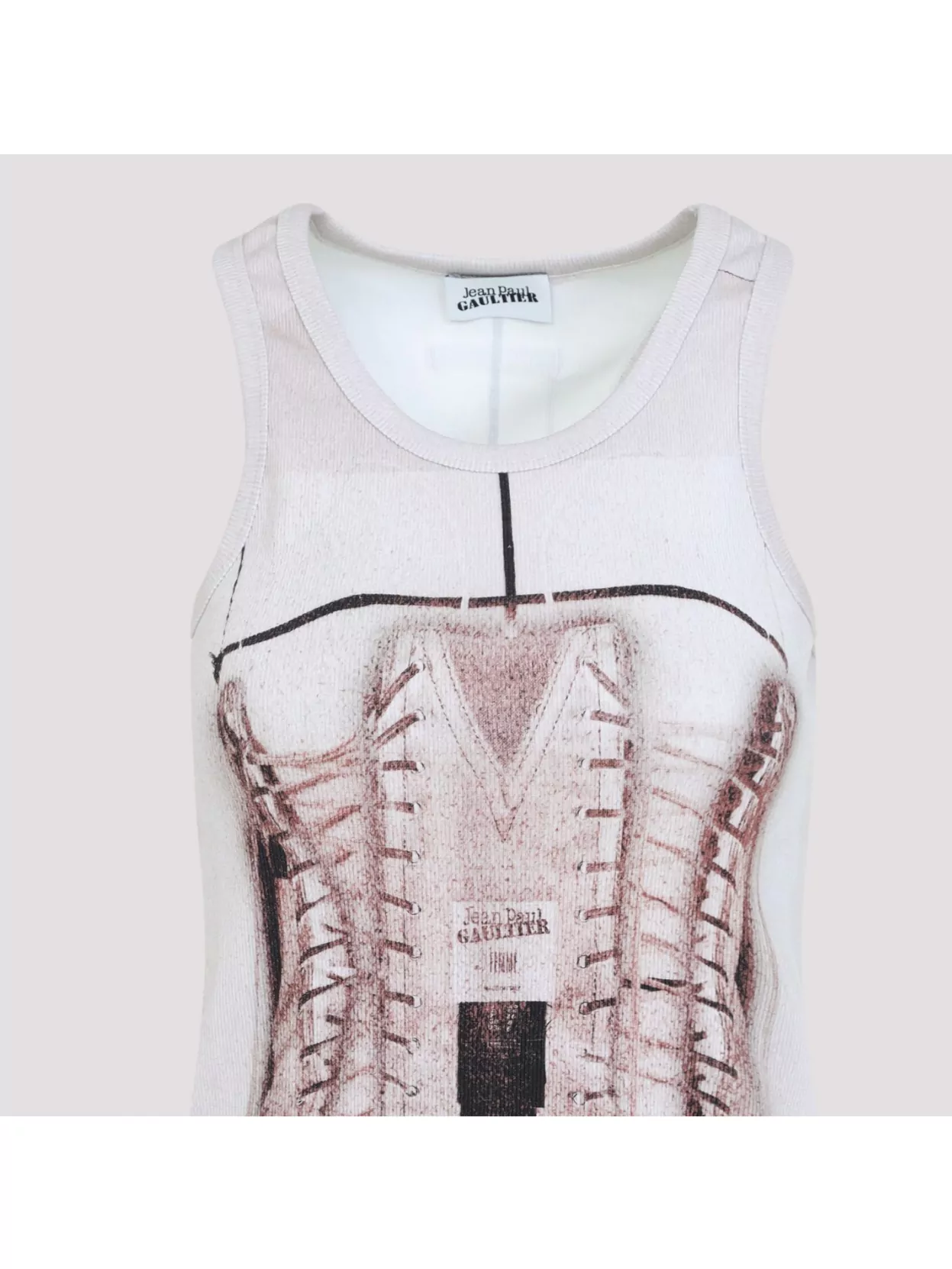 Shop Jean Paul Gaultier Graphic Print Sleeveless Ribbed Top