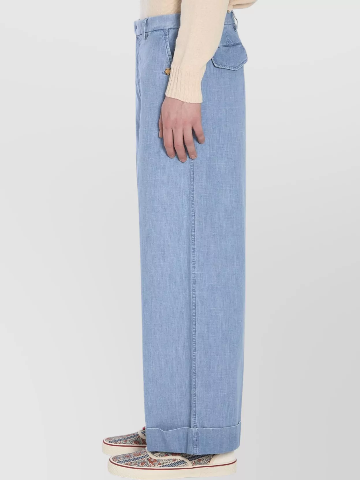 Valentino Garavani Cotton Wide-Leg Trousers Gold Button Detail