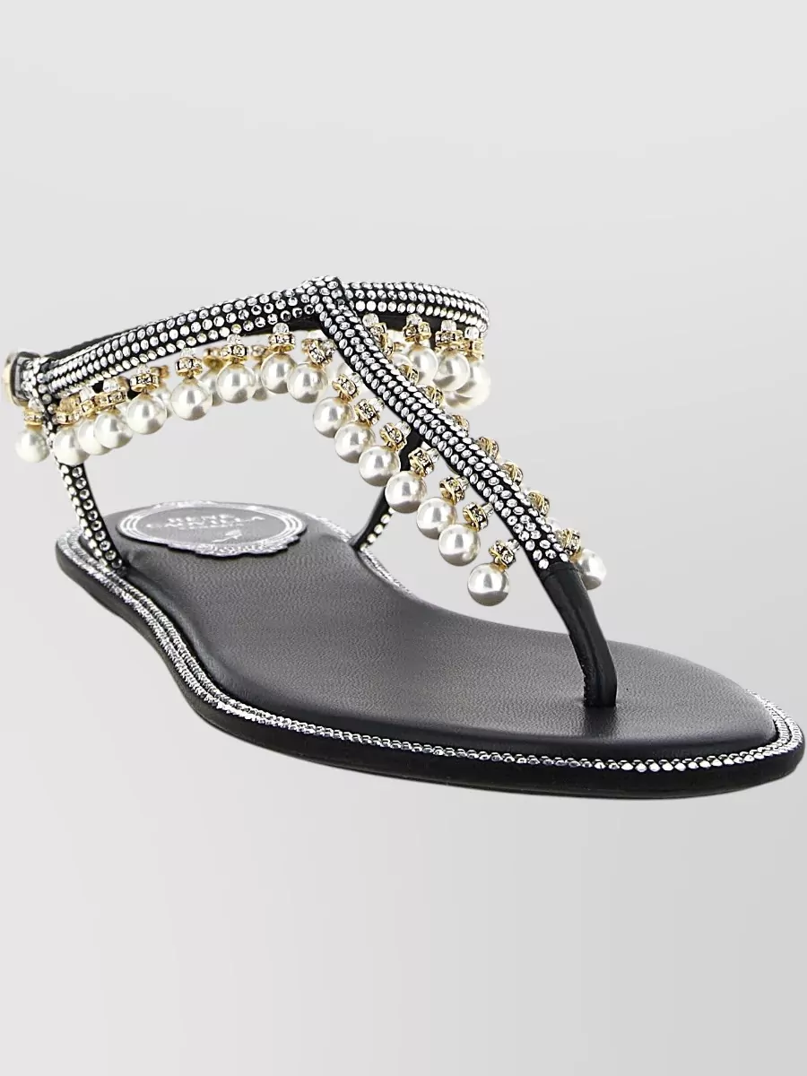 Rene Caovilla Silk Satin Crystal Embellished Flat Sandals