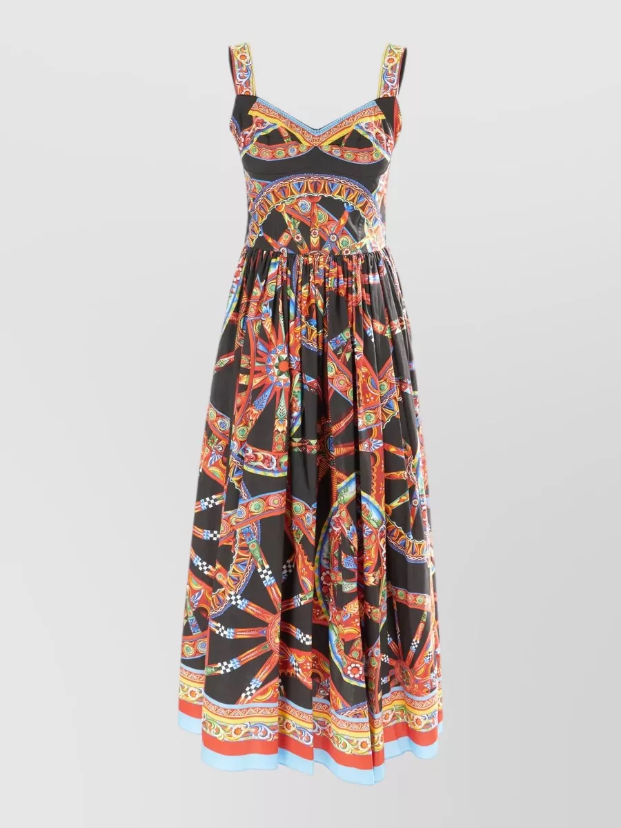 Dolce&Gabbana cotton carretto-print sweetheart-neckline midi dress