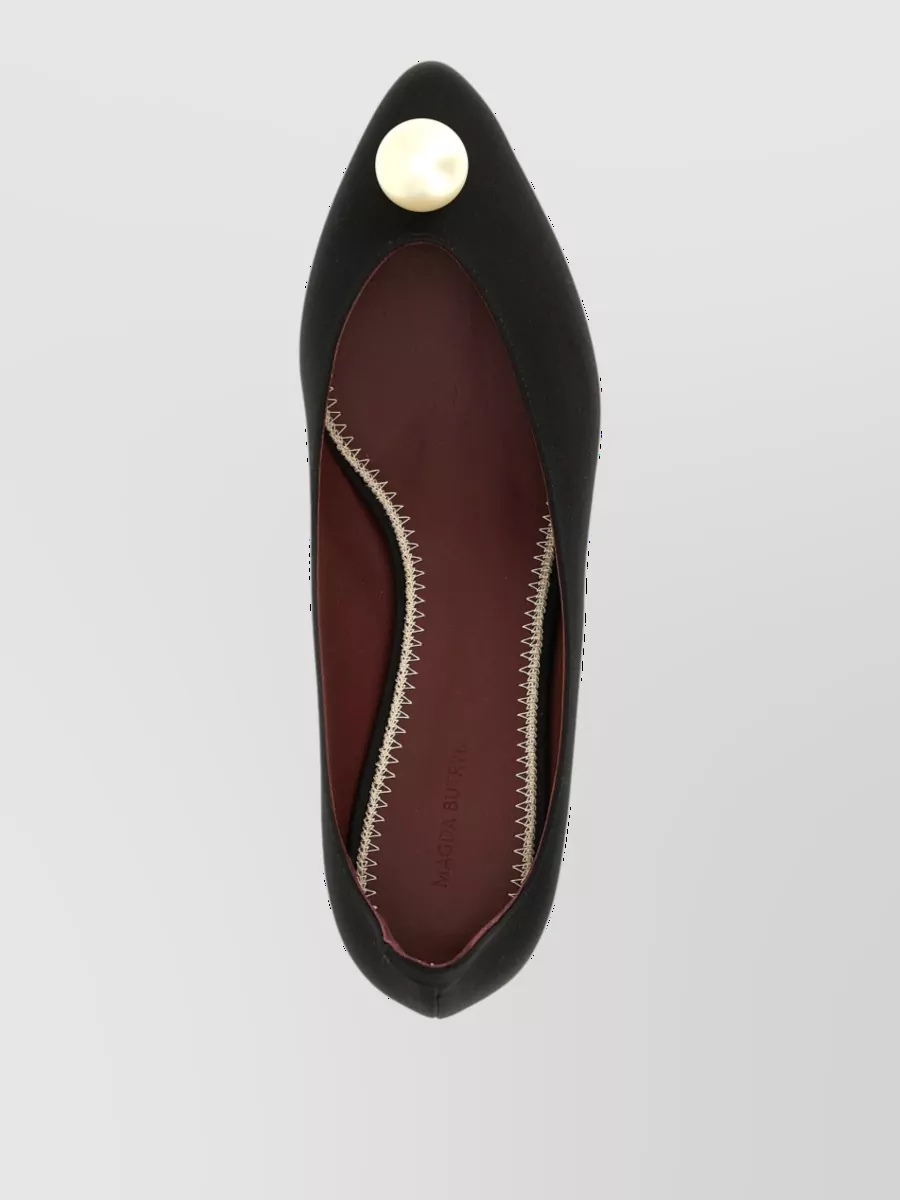 Magda Butrym Silk Satin Pearl Kitten Heel Pumps