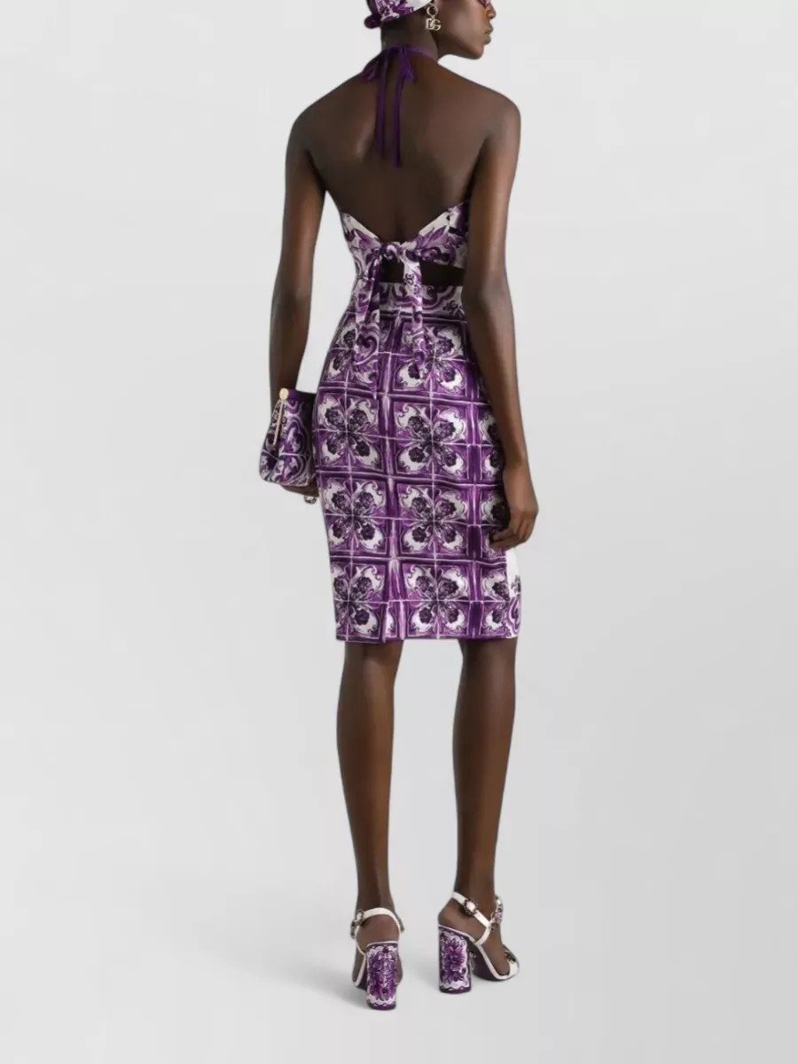 Dolce&Gabbana Stretch Silk Halter Neck Graphic Print Top