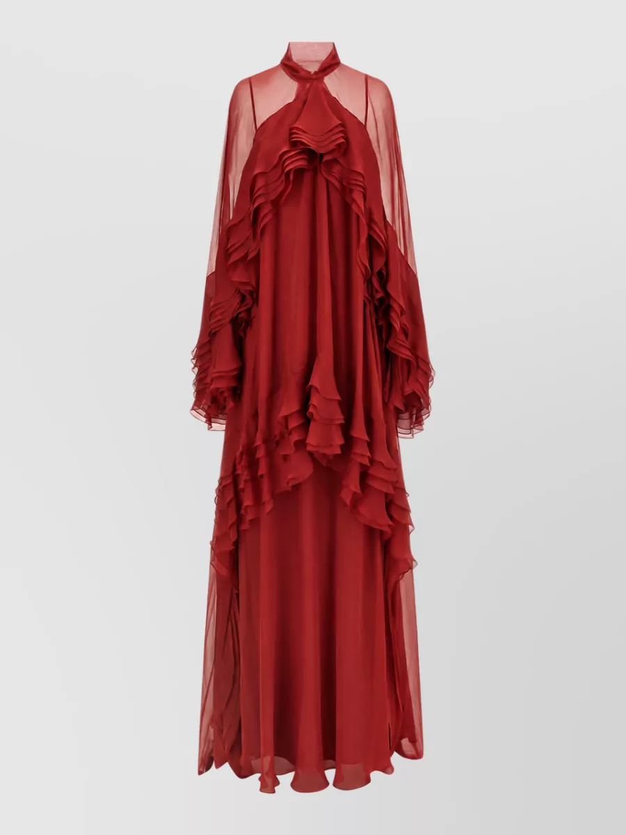 Alberta Ferretti Silk ruffled high neck long sleeve maxi dress