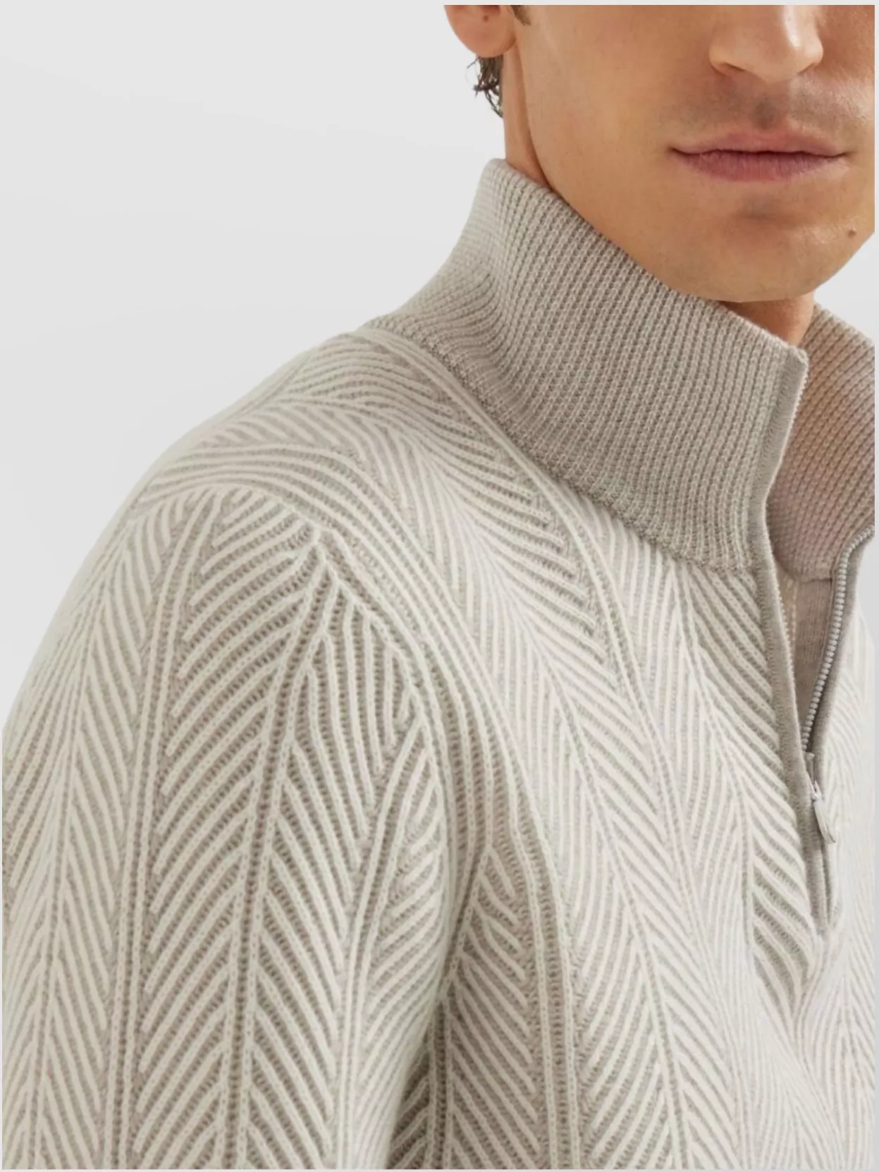 Brunello Cucinelli Textured Half-Zip High Collar Sweater