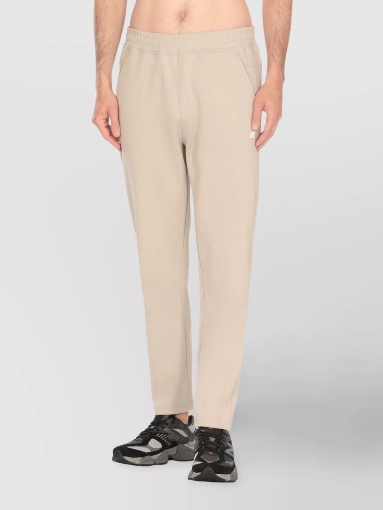 K-way Straight Leg Cotton Trousers With Elastic Waistband In Neutral