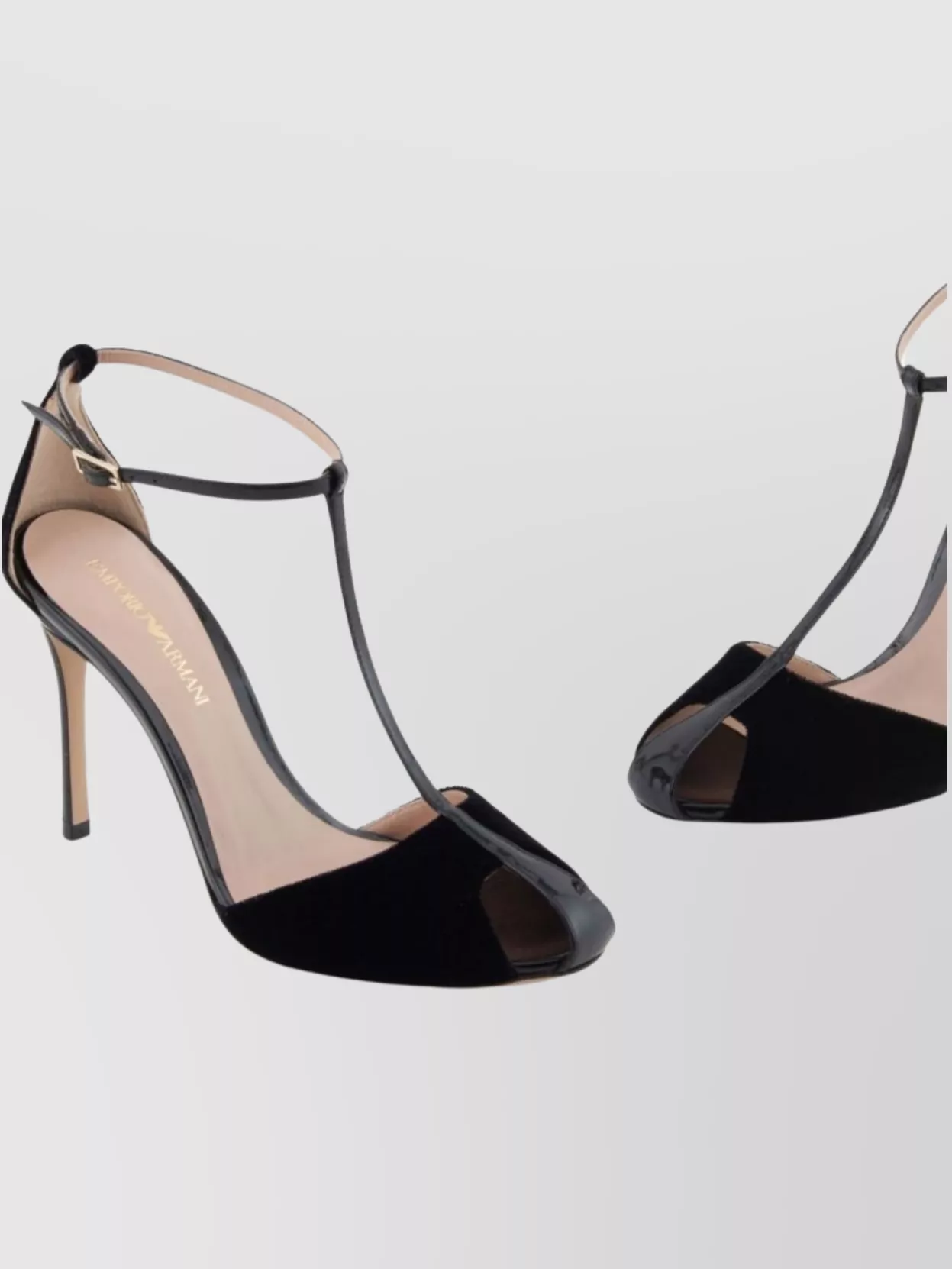 Emporio Armani Velvet And Patent-leather T-bar Heeled Sandals In Black