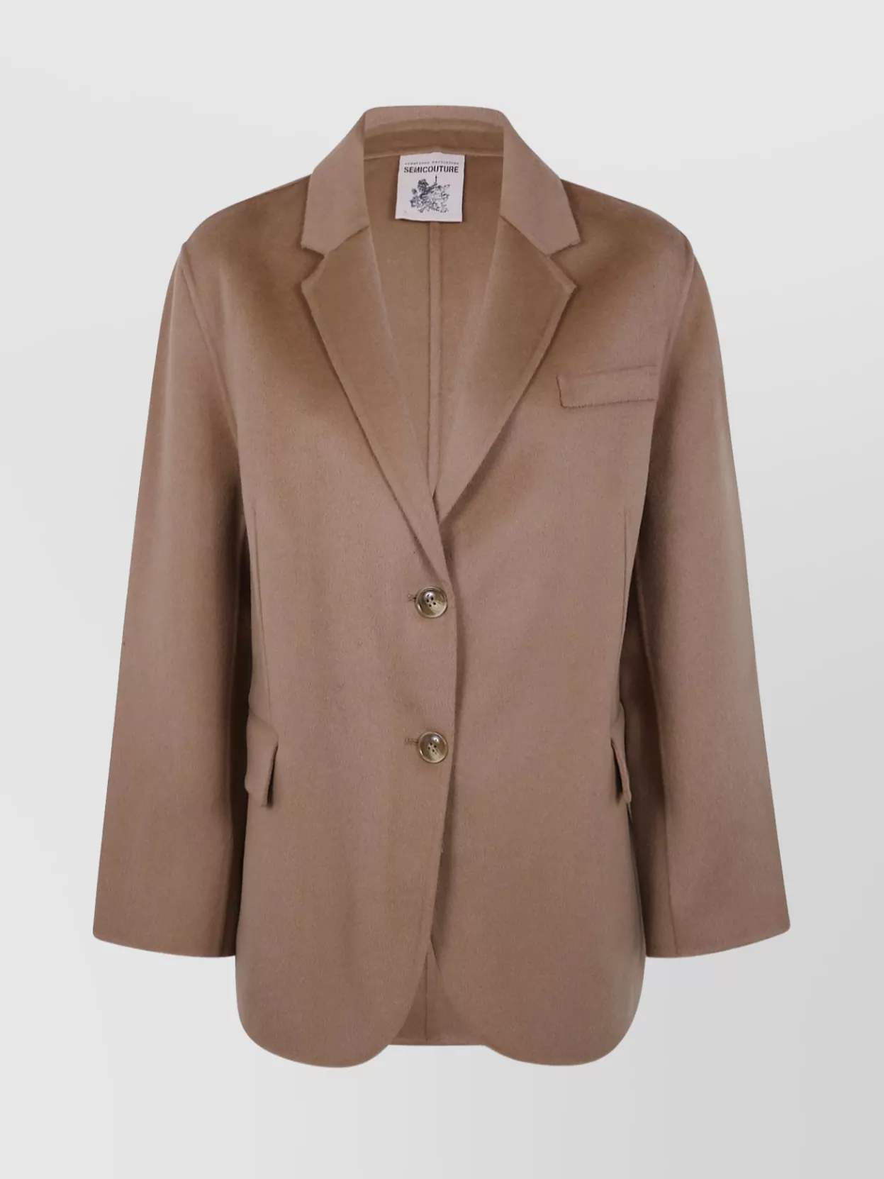 Semicouture Notched Lapel Single Breasted Flap Pocket Jacket In Brown