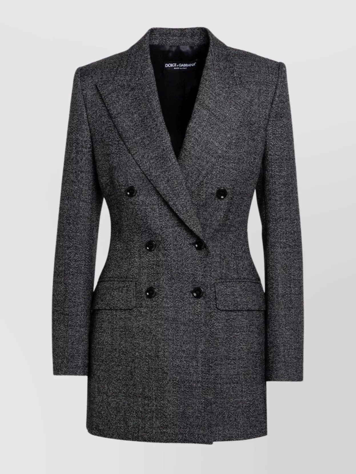 Dolce & Gabbana Tweed Double Breasted Jacket With Button Detailing In Gray