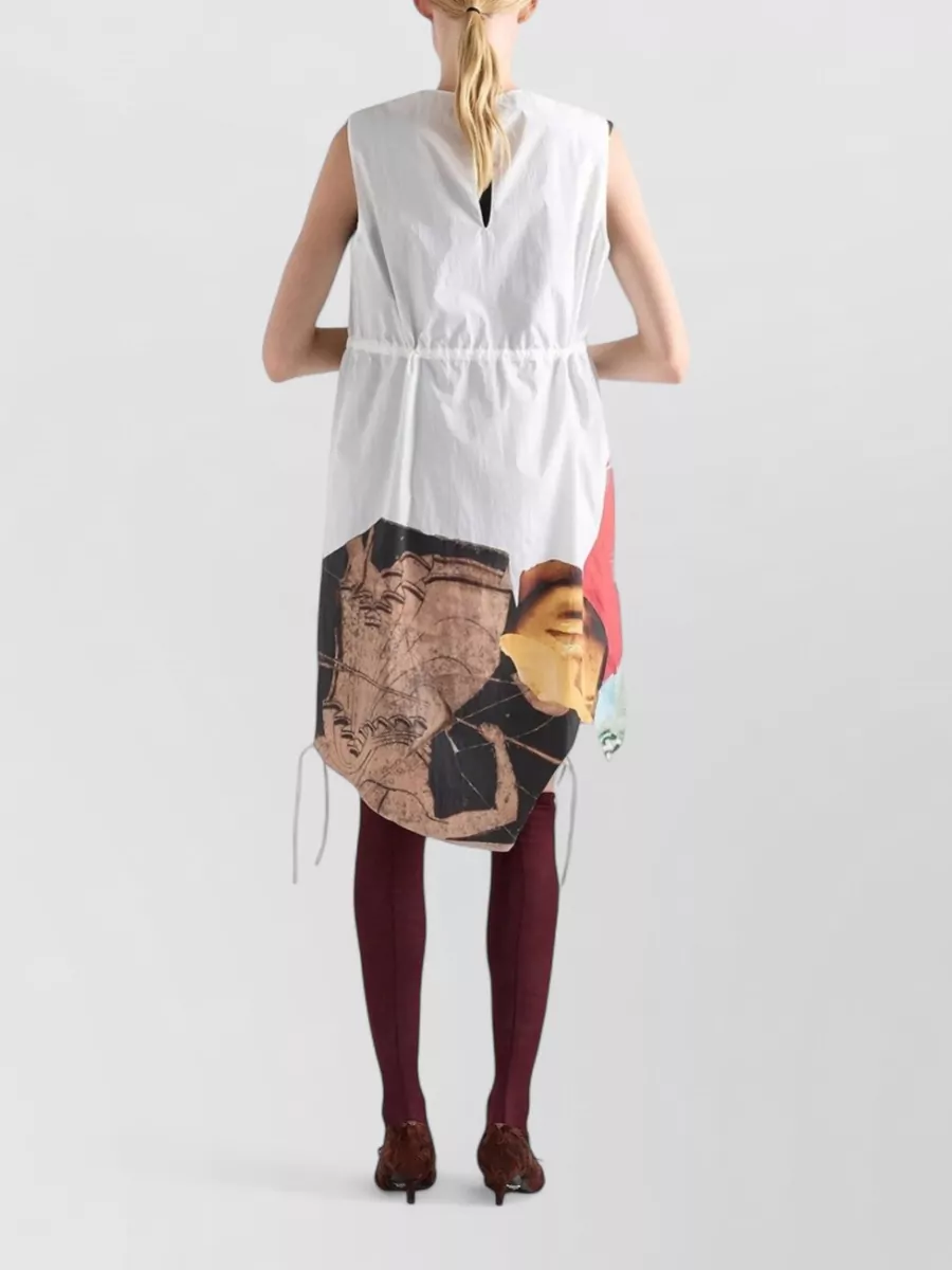 Prada Printed Sleeveless Asymmetric Mini Dress