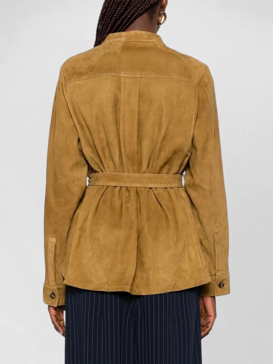 Yves Salomon Leather Single Breasted Coat